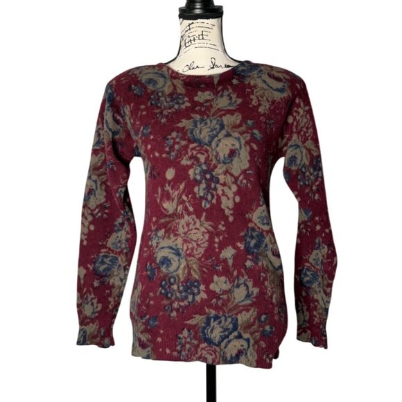 Woodward Women's Lambswool Sweater Vintage Shoulder Pads Maroon Floral Size M - Picture 1 of 7